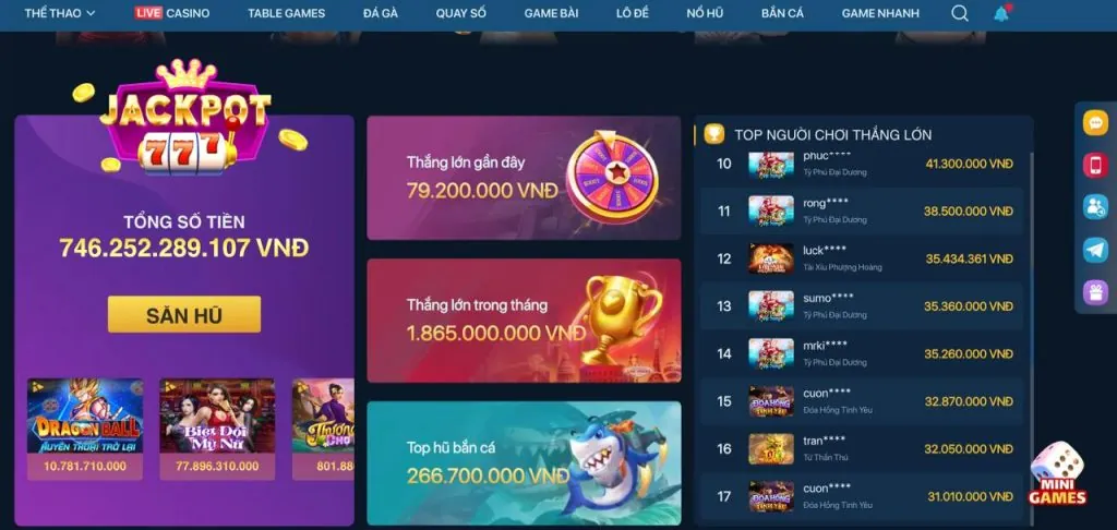 Đa dạng trò chơi cá cược trực tuyến tại vin7771